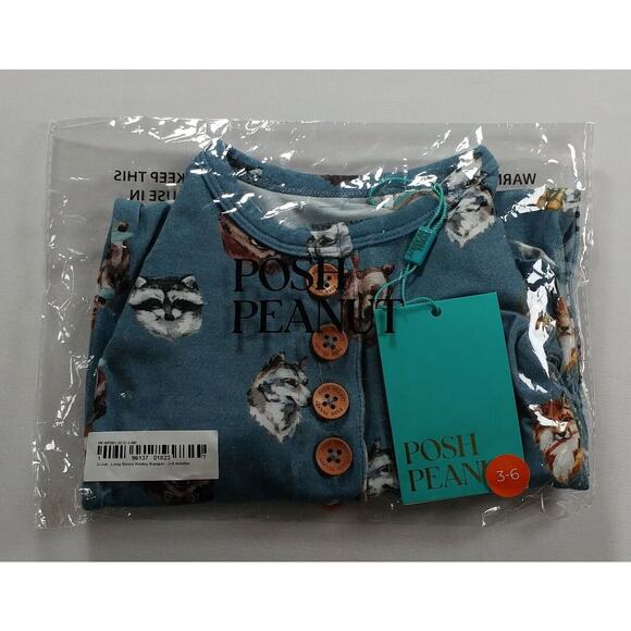 Posh Peanut One Piece Henley Romper Scout 3-6 months Animals Soft Bamboo - Picture 4 of 10